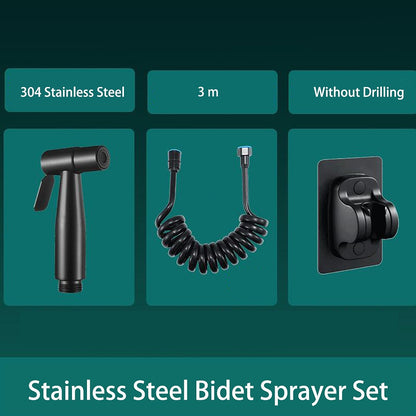 No-Drilling Wall-Mount Bidet Sprayer Set, Handheld Toilet Shattaf Sprayer, Stainless Steel / Matte Black