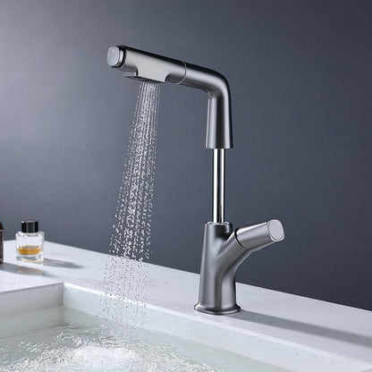 Modern Height-Adjustable Pull-Out Bathroom Faucet, Single-Hole Single-Handle Brass Faucet, Chrome / Matte Black / Matte White / Gunmetal