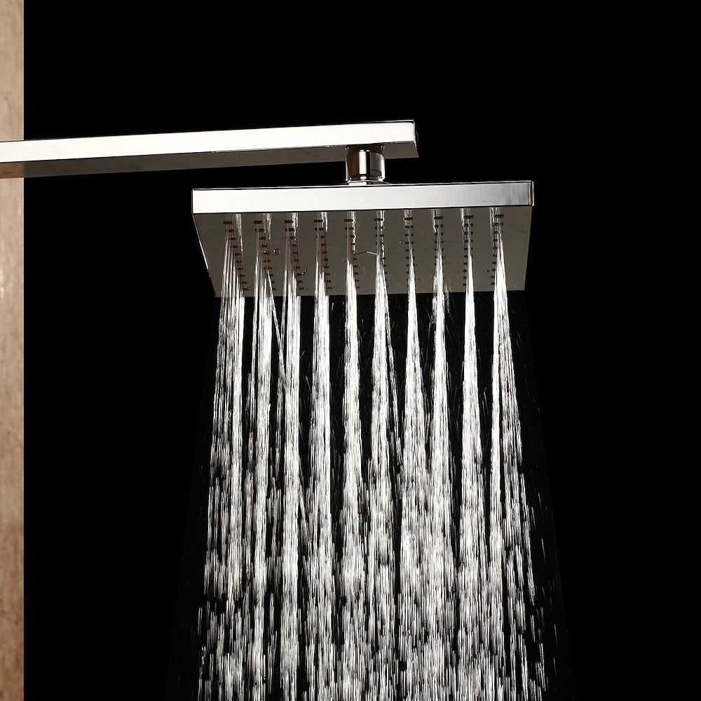 Chrome Contemporary Square Rainfall Shower Head, Wall-Mount Swivel Shower Head
