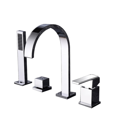 Waterfall Roman Tub Faucet, Deck-Mounted Single-Handle 4-Hole Faucet with Handheld Shower, Chrome / Matte Black