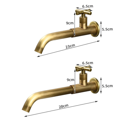Wall-Mount Single-Hole Bathroom Faucet, Single Cross Handle Swivel Spout Faucet, Antique Brass / Matte Black / Chrome / Matte White / Polished Gold / Gunmetal