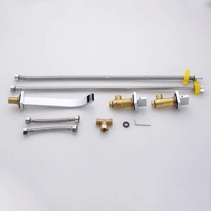 Chrome Modern Waterfall Bathroom Faucet, Wall-Mount 3-Hole Double-Handle Faucet