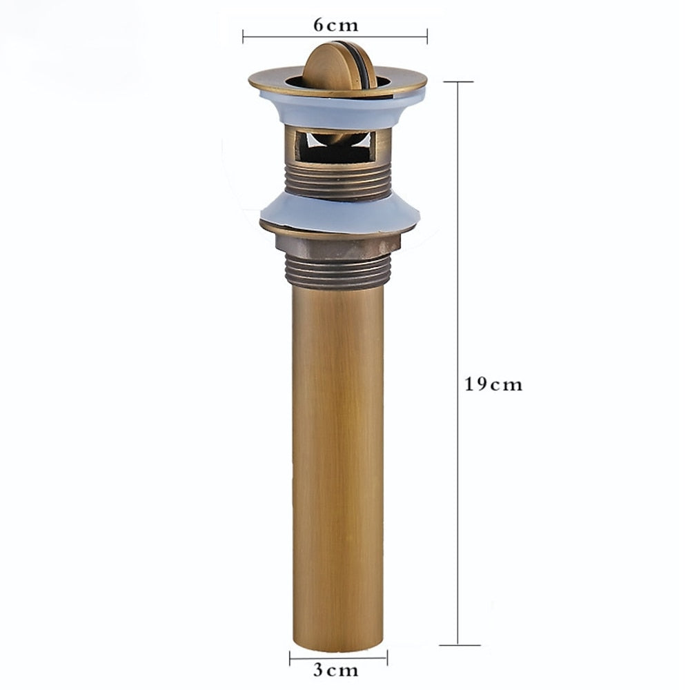 Modern Solid Brass Pop-Up Sink Drain with Overflow, Push-Button Bathroom Vanity Sink Drain Assembly, Antique Brass / Matte Black / Polished Gold