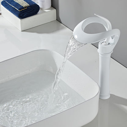 Modern Single-Hole Waterfall Vessel Faucet, Single-Handle Tall Body Bathroom Faucet, Matte Black / Chrome / Brushed Gold / Gunmetal / Matte White