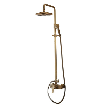 Traditional Antique Brass Wall-Mount Shower System, Single-Handle Rainfall Shower Head / Handheld Brass Sprayer