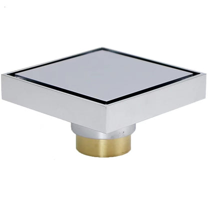 2-in-1 Reversible Square Shower Floor Drain, Solid Brass Floor Drain with Hair Strainer, Matte Black / Chrome / Brushed Gold