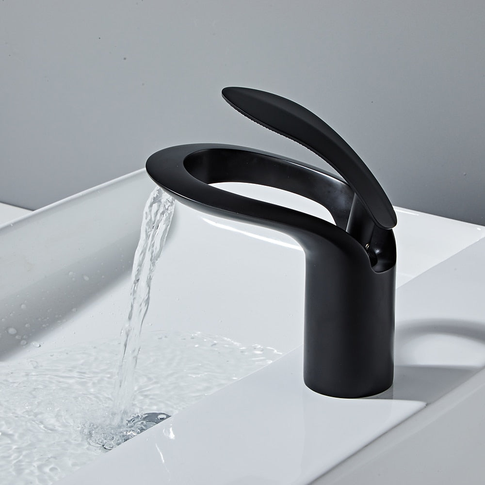 Modern Waterfall Bathroom Faucet, Single-Handle Brass Faucet