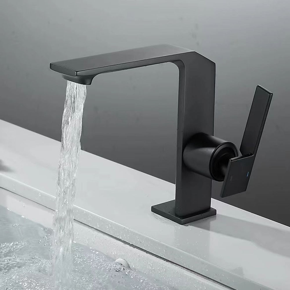 Modern Waterfall Bathroom Faucet, Single-Handle Brass Faucet, Chrome / Matte Black / Brushed Gold / Gunmetal
