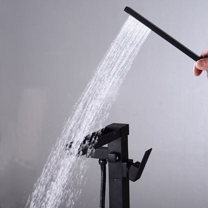 Modern Waterfall Freestanding Tub Filler, Single-Handle Tub Faucet with Handheld Shower