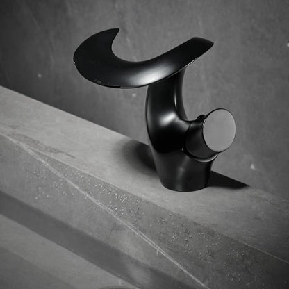 Waterfall Single-Hole Bathroom Faucet, Single-Handle Brass Deck Mount Faucet, Brushed Gold / Chrome / Matte Black / Matte White