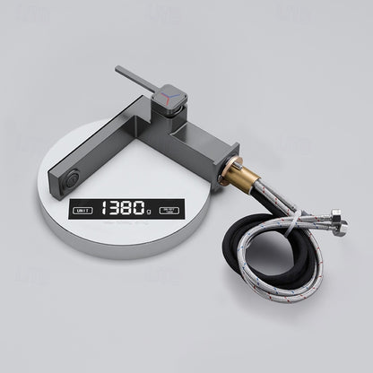LED Temperature Display Waterfall Bathroom Faucet, Single-Hole Single-Handle Brass Faucet, Silver / Gold / Gray / White / Black / Multi