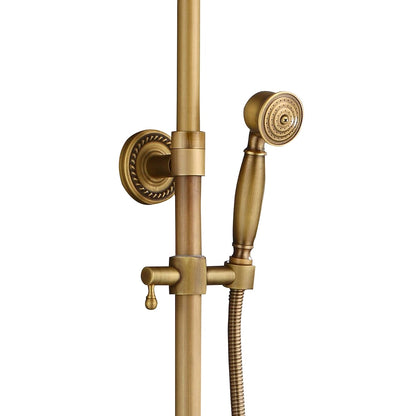 Antique Brass Wall-Mount Rainfall Shower System, Single-Handle Shower Faucet Set with Handheld Shower