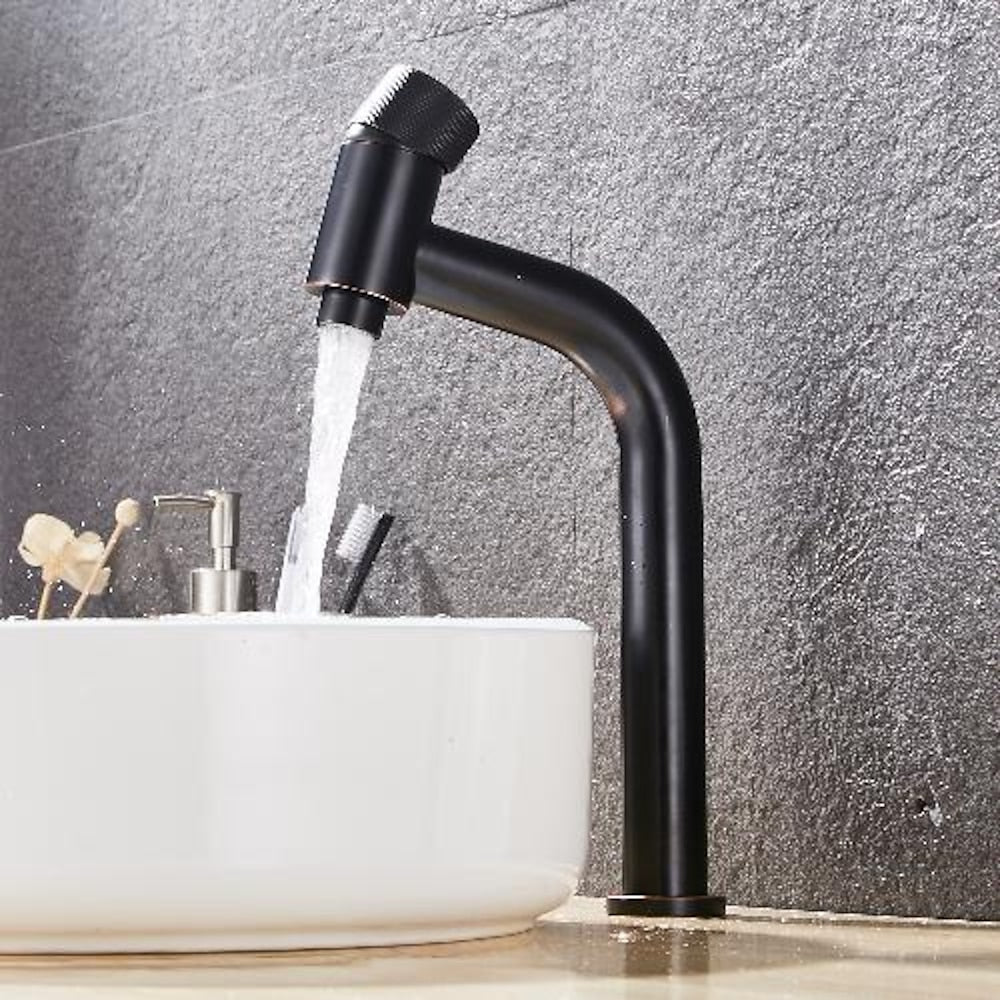 Modern Single-Hole Bathroom Faucet, Single-Handle Brass Vanity Faucet with Knurled Handle, Matte Black / Brushed Gold / Rose Gold