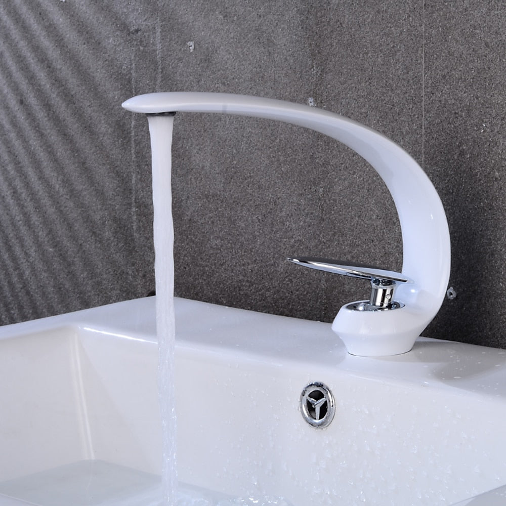 High Arc Spout Modern Single-Hole Bathroom Faucet, Single-Handle Brass Body Sink Faucet