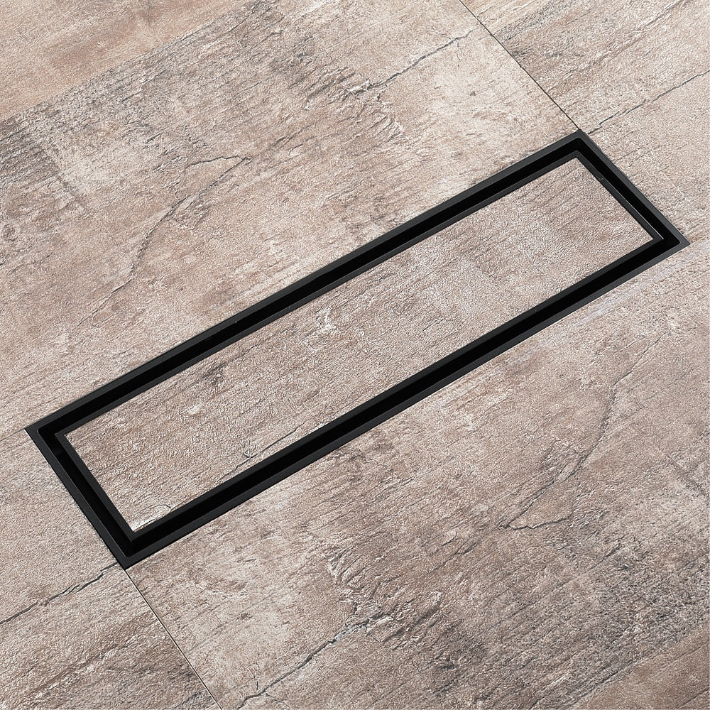 Matte Black Brass Linear Floor Drain, Contemporary Bathroom Shower Floor Drain with Removable Cover