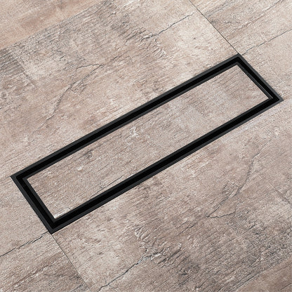 Matte Black Brass Linear Floor Drain, Contemporary Bathroom Shower Floor Drain with Removable Cover