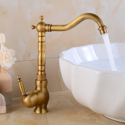 Retro Single-Hole Bathroom Vessel Sink Faucet, Single-Handle Brass Swivel Faucet, Antique Brass / Chrome / Polished Gold