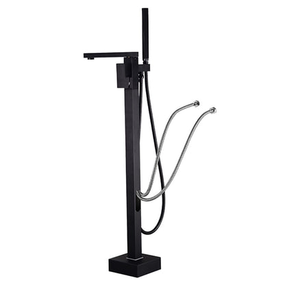 360-Degree Swivel Spout Freestanding Tub Filler Faucet, Single-Handle Floor-Mount Tub Faucet with Hand Shower, Chrome / Matte Black