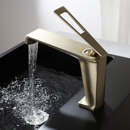 Modern Geometric Spout Single-Hole Bathroom Faucet, Single-Handle Brass Vanity Faucet, Brushed Gold / Chrome / Gunmetal / Matte Black