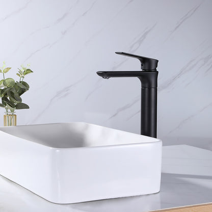 Matte Black Modern Single-Hole Vessel Sink Faucet, Single-Handle Tall Bathroom Faucet