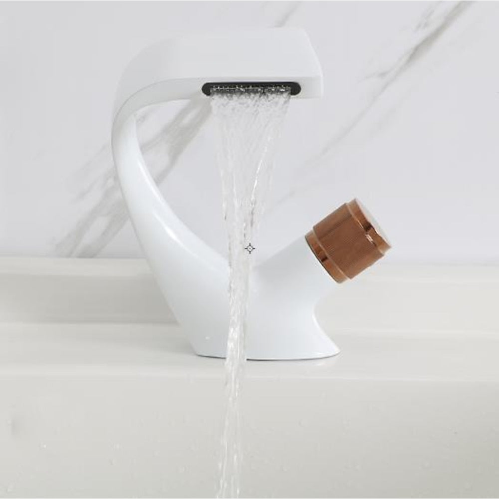 Waterfall Single-Hole Bathroom Faucet, Modern Brass Single-Handle Faucet