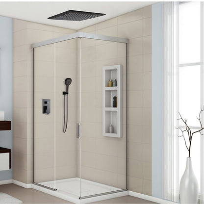 Matte Black Ceiling-Mounted Rainfall Shower System, Complete Wall-Mount Brass Shower Faucet with 3-Function Handheld Shower