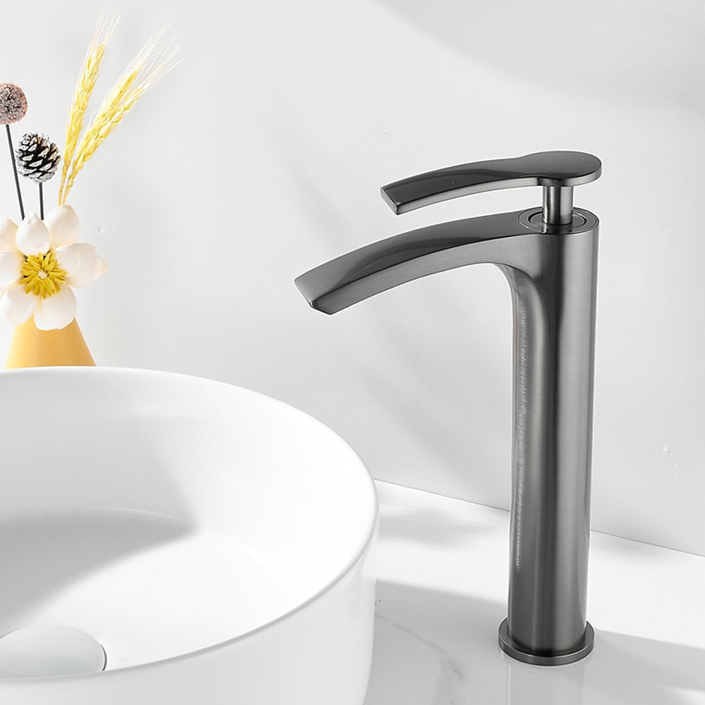 Waterfall Modern Bathroom Vessel Sink Faucet, Single-Handle Single-Hole Brass Basin Faucet