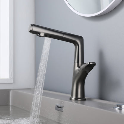 Pull-Out Spout Modern Bathroom Faucet, Single-Handle Single-Hole Swivel Faucet, Matte White / Chrome / Gunmetal