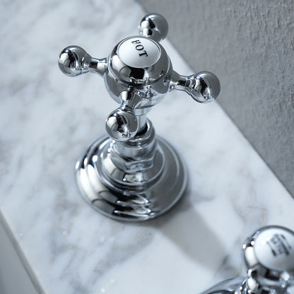 Vintage 3-Hole Widespread Bathroom Faucet, Double Cross Handle Faucet, Chrome / Polished Gold
