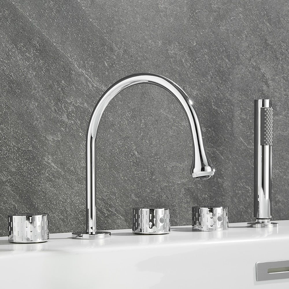 High-Arc 5-Hole Roman Tub Faucet, Three-Handle Tub Filler Faucet with Handheld Shower