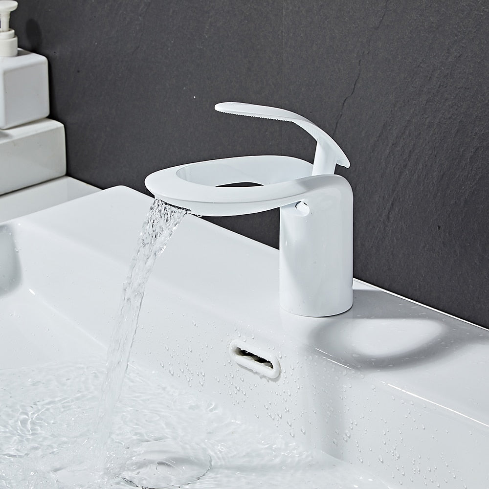 Modern Waterfall Bathroom Faucet, Single-Handle Brass Faucet
