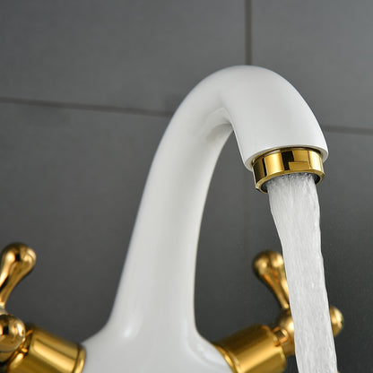 Vintage Single-Hole Bathroom Faucet, Dual Cross Handle Brass Faucet