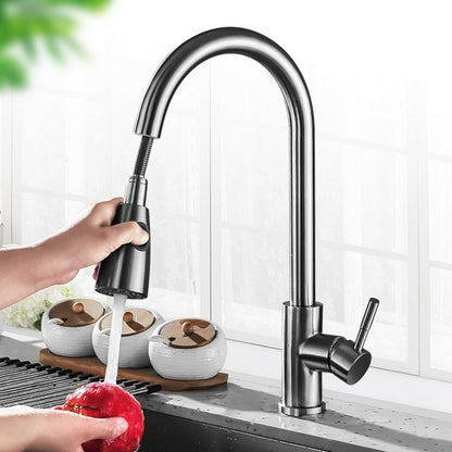 Modern Pull-Down Kitchen Faucet, Single-Handle High Arc Stainless Steel Faucet, Brushed Nickel / Chrome