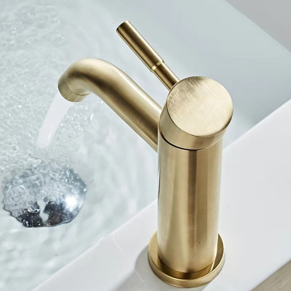 Brushed Gold Waterfall Bathroom Faucet, Single-Handle Single-Hole Faucet