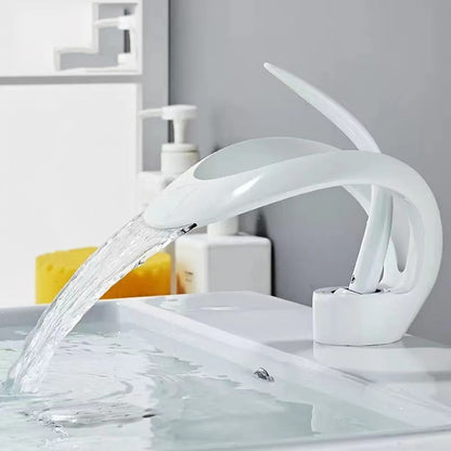 Modern Waterfall Bathroom Faucet, Single-Handle Single-Hole Sink Faucet, Matte Black / Chrome / Brushed Gold / Matte White / Gunmetal