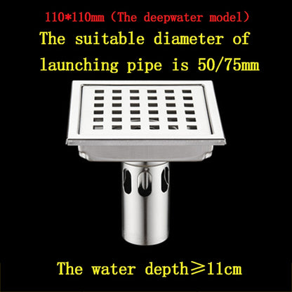 Stainless Steel Anti-Odor Square Floor Drain, Floor-Mounted Shower Drain with Removable Cover
