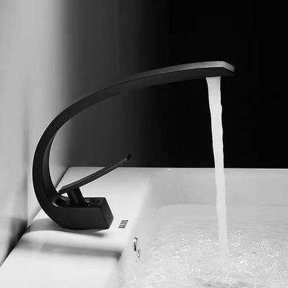 Waterfall Single-Hole Bathroom Faucet, Single-Handle Brass Faucet, Chrome / Matte Black / Polished Gold / Rose Gold