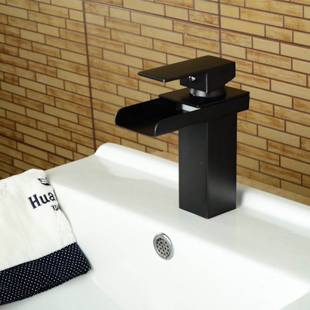 Waterfall Oil-Rubbed Bronze Single-Hole Bathroom Faucet, Single-Handle Deck-Mount Faucet