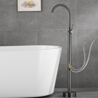 Gunmetal Contemporary Freestanding Tub Faucet, Single-Handle Brass Faucet, High Arc Spout Faucet