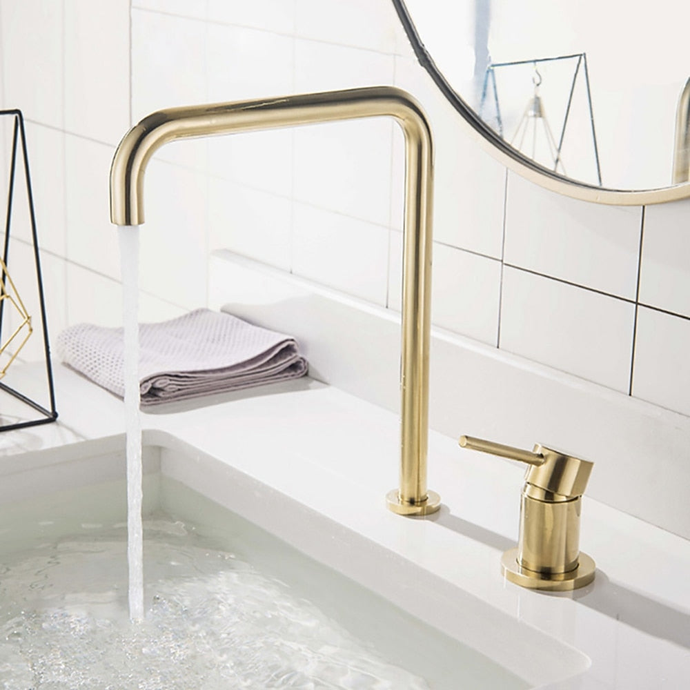 360-Degree Swivel Vessel Sink Faucet, Single-Handle 2-Hole Widespread Basin Faucet, Brushed Gold / Chrome / Matte Black / Rose Gold