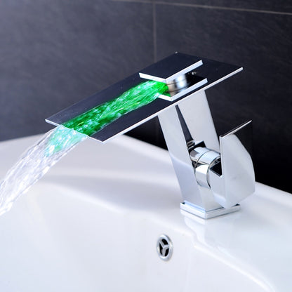LED Waterfall Bathroom Faucet, Single-Hole Single-Handle Brass Faucet, Brushed Nickel / Chrome / Oil-Rubbed Bronze