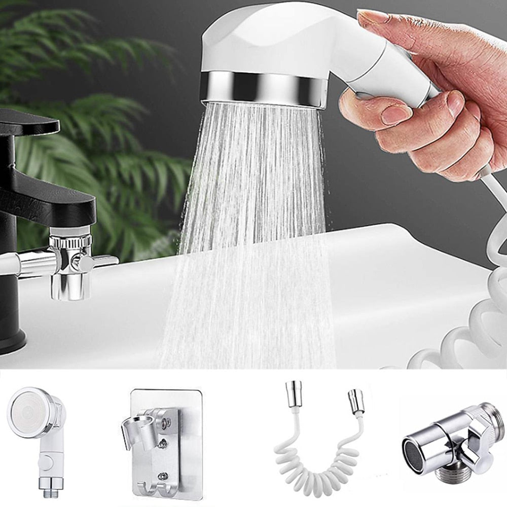 One-Key Stop Matte White Handheld Shower Faucet Extension Set, Wall-Mount Basin Sprayer with Coiled Hose