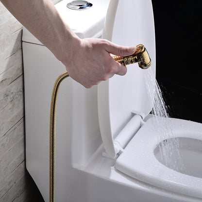 Polished Gold Antique Handheld Bidet Sprayer, Vintage Brass Toilet Shattaf Set with Hose / Wall Bracket