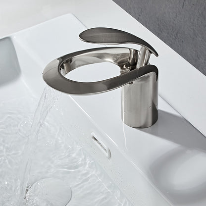 Modern Waterfall Bathroom Faucet, Single-Handle Brass Faucet