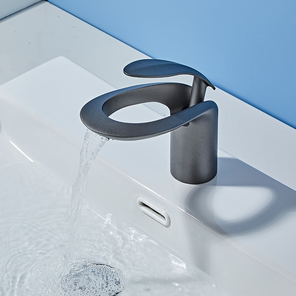 Modern Waterfall Bathroom Faucet, Single-Handle Brass Faucet
