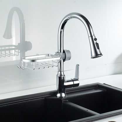 Modern Aluminum Faucet Storage Rack, Clamp-On Sink Caddy Organizer with Integrated Hooks, Black / Silver