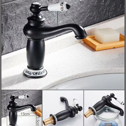 Vintage Single-Handle Bathroom Faucet, Single-Hole Deck-Mounted Basin Faucet, Antique Brass / Matte Black