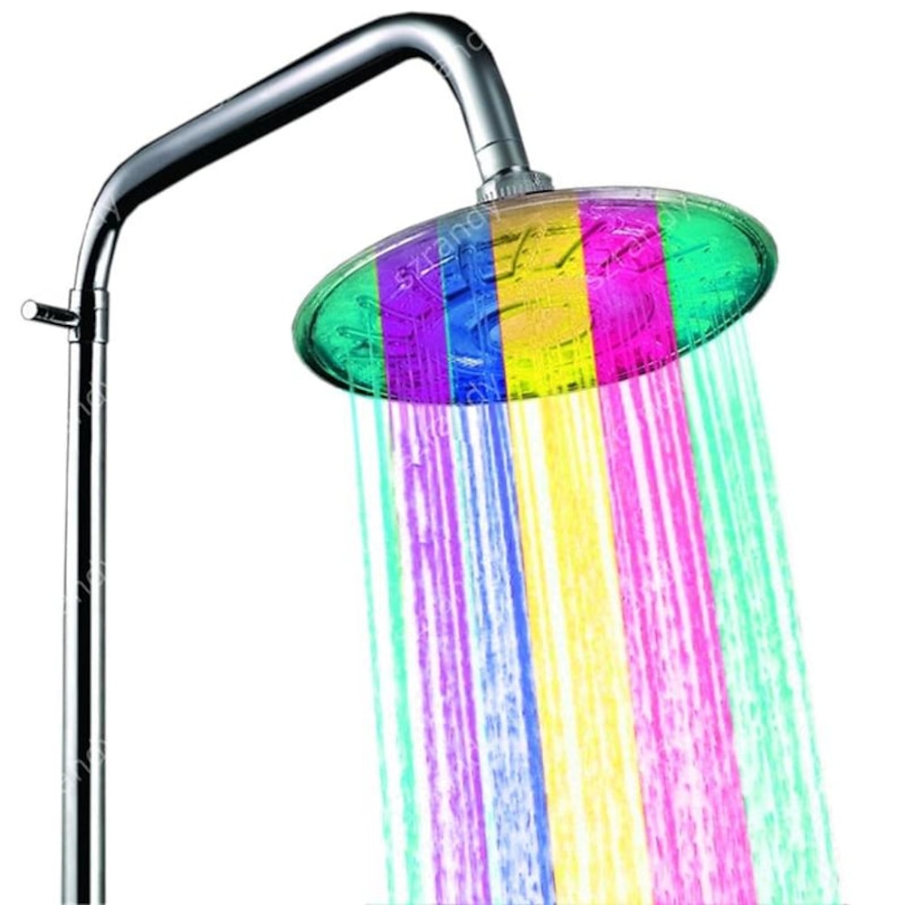 Chrome LED Rainfall Shower Head, Round ABS Overhead Shower Head