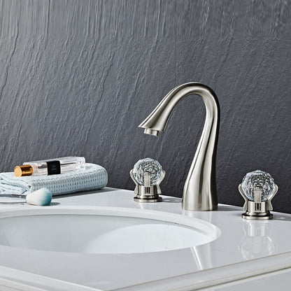 Crystal Knob Handle Widespread Bathroom Faucet, Modern Dual-Handle 3-Hole Faucet, Polished Gold / Chrome / Brushed Nickel