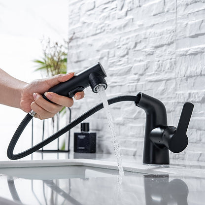 Modern Pull-Out Bathroom Sink Faucet, Single-Handle Swivel Spout Faucet, Brushed Gold / Chrome / Matte Black / Gunmetal